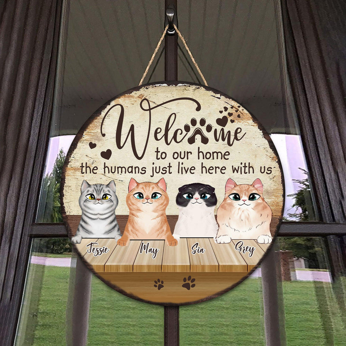 Personalized Cat Welcome Door Sign, Custom Cat Sign, Welcome Door Hanger, Cat Welcome Sign, Cat Mom Gift, Cat Decor, Front Door Decor