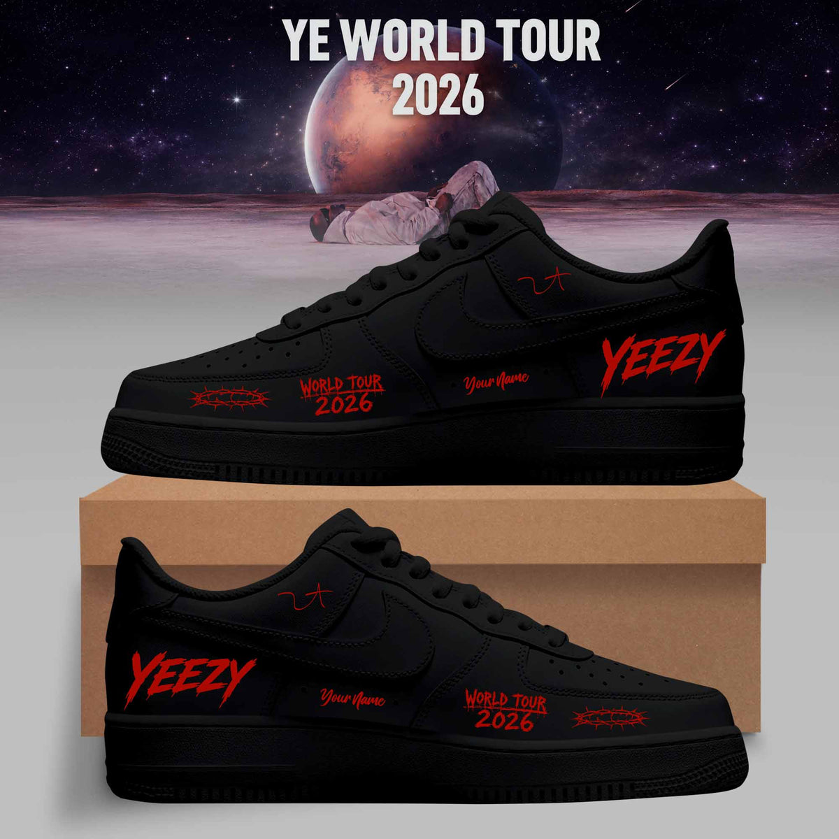 World Tour 2026 Personalized 3D Custom Sneakers – All Black Edition