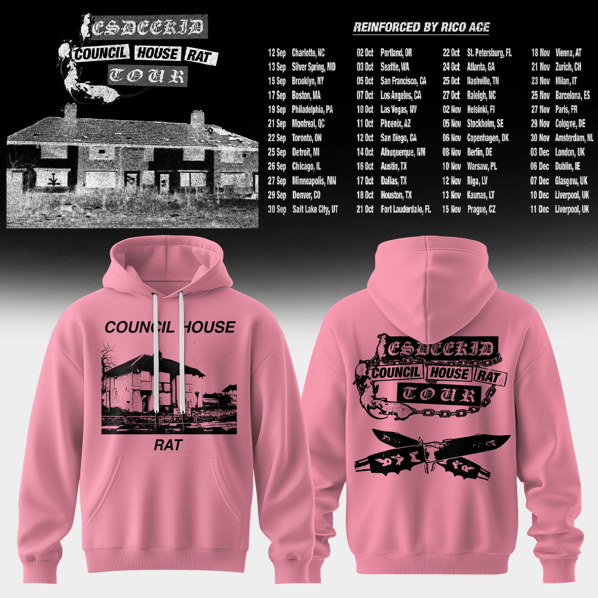 Council House Rat Tour Vintage Graphic Hoodie