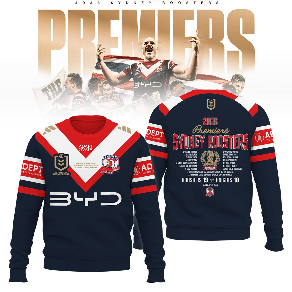 Limited Edition Sydney Roosters 2026 Premiers Sweat