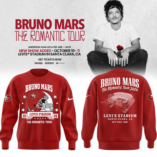 Bruno Mars The Romantic Tour 2026 Santa Clara Red Sweatshirt