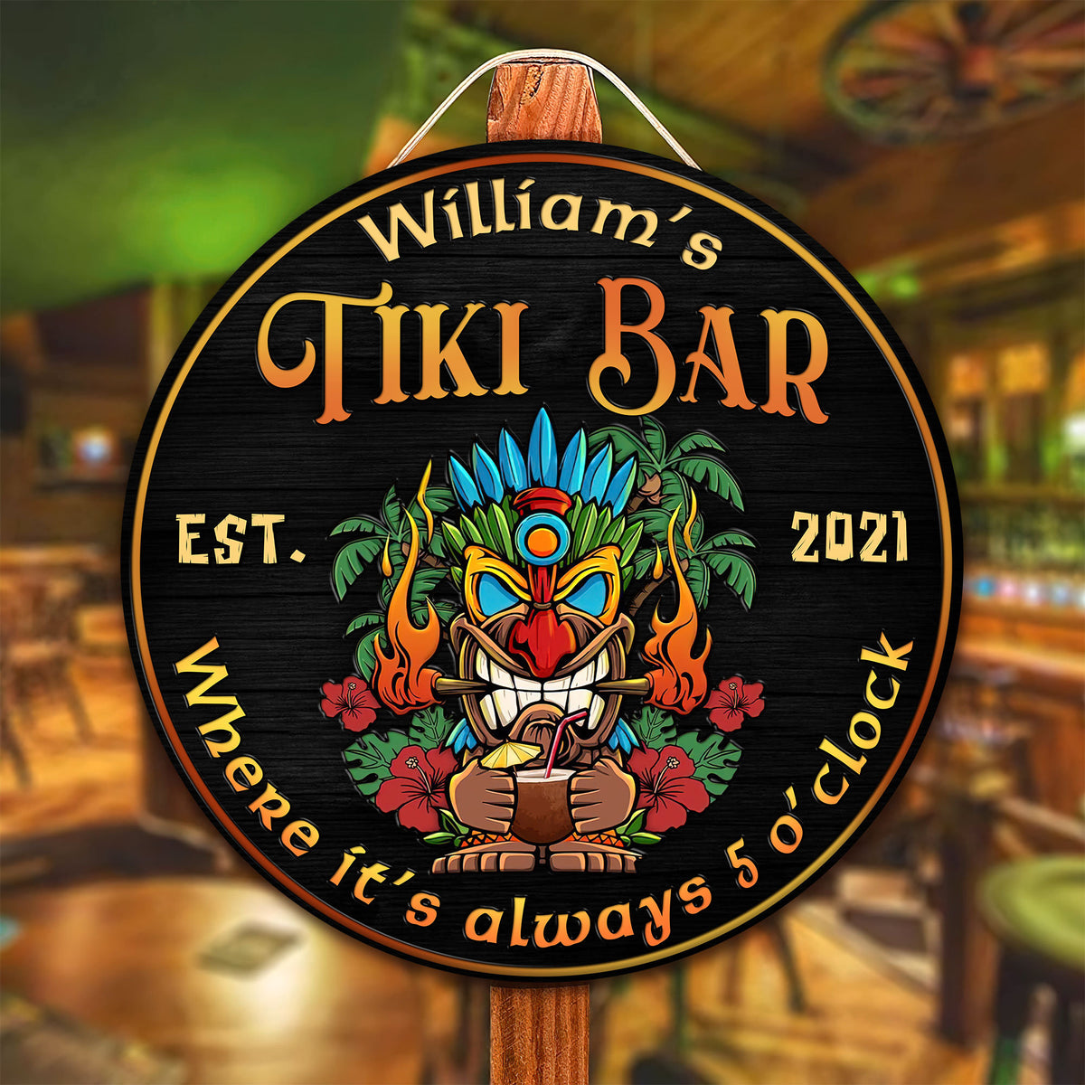 Personalized Tiki Bar Sign: Custom Wood Decor