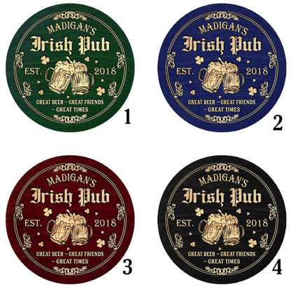 Personalized Irish Pub Bar Sign, Irish Round Wooden Signs, St. Patrick's Day Decor, Irish Bar Sign, Wood Bar Sign, Irish Pub Wood Sign