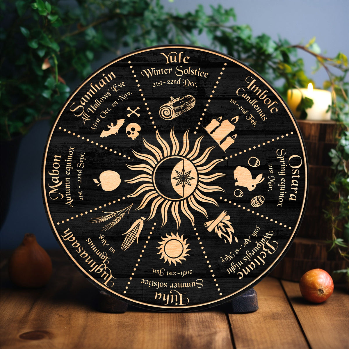Personalized Wheel Of The Year Wooden Sign, Skull Wooden Sign, Wicca Wheel Of The Year, Witch Calendar 2024, Pagan Advent Calendar