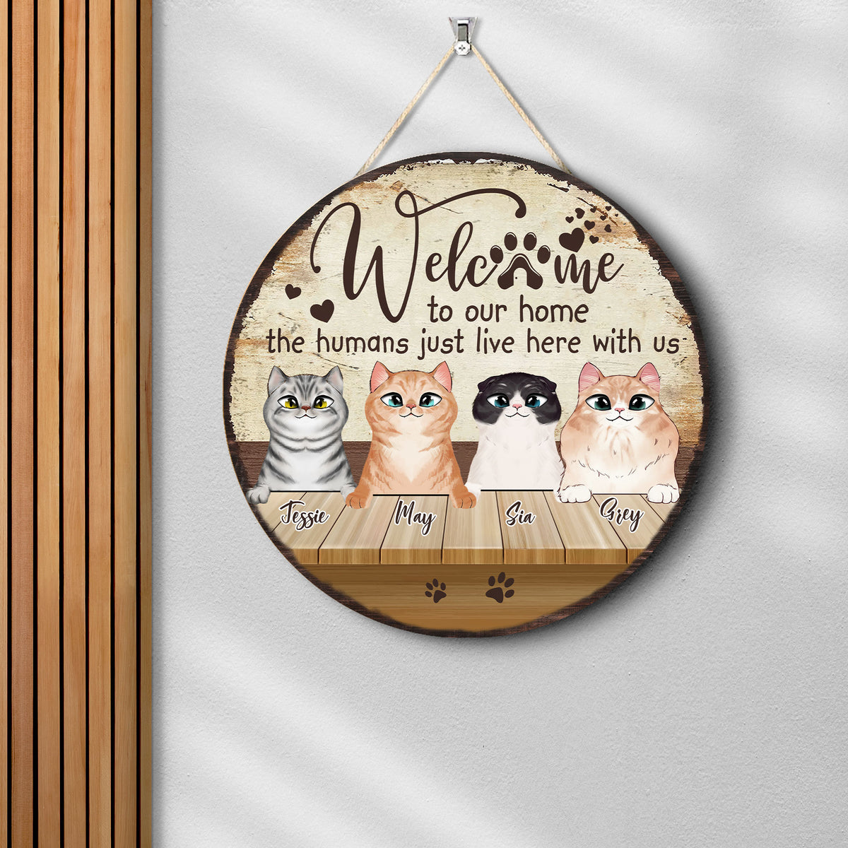 Personalized Cat Welcome Door Sign, Custom Cat Sign, Welcome Door Hanger, Cat Welcome Sign, Cat Mom Gift, Cat Decor, Front Door Decor