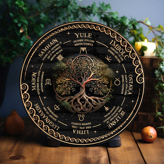 Personalized Tree of Life Wheel Of The Year Wooden Sign ,  Wheel Of The Year Sign, Witch Calendar 2025, Pagan Advent Calendar