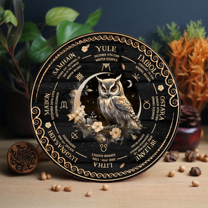 Personalized Wheel Of The Year Wooden Sign, Owl Wheel Of The Year, Wicca Wheel Of The Year 2024, Witch Calendar 2024, Pagan Advent Calendar
