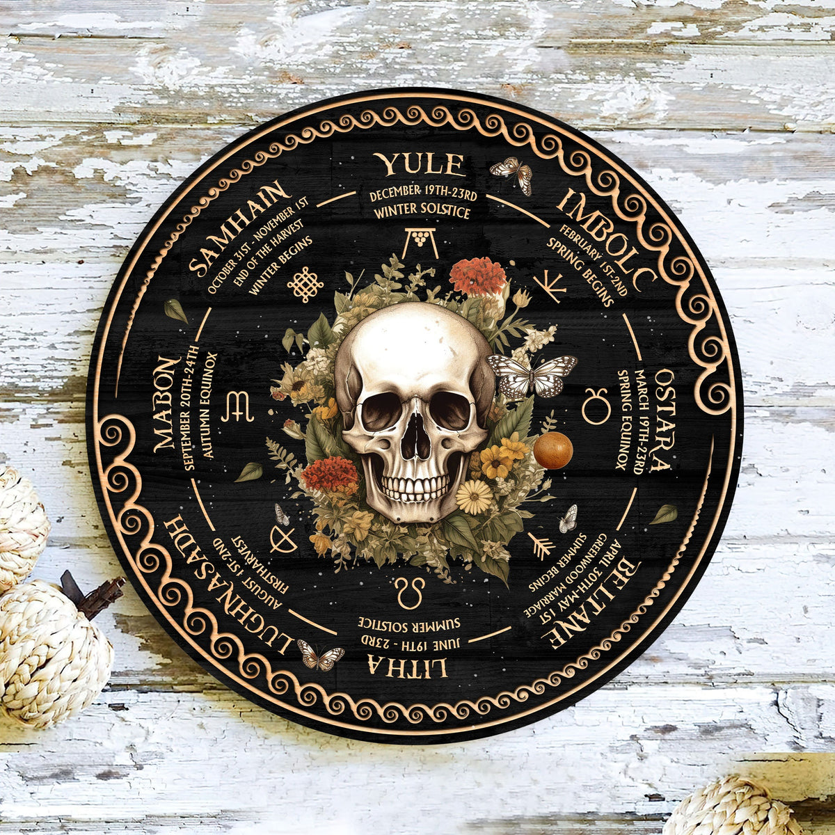 Personalized Wheel Of The Year Wooden Sign, Skull Wooden Sign, Wicca Wheel Of The Year, Witch Calendar 2024, Pagan Advent Calendar