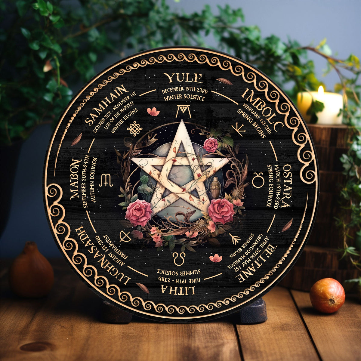 Personalized Pentagram Wheel Of The Year Wooden Sign, Wicca Wheel Of The Year, Witch Calendar 2025, Pagan Advent Calendar