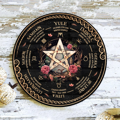 Personalized Pentagram Wheel Of The Year Wooden Sign, Wicca Wheel Of The Year, Witch Calendar 2025, Pagan Advent Calendar