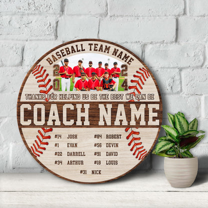 Personalized Baseball Team Wooden Sign: Coach Gift