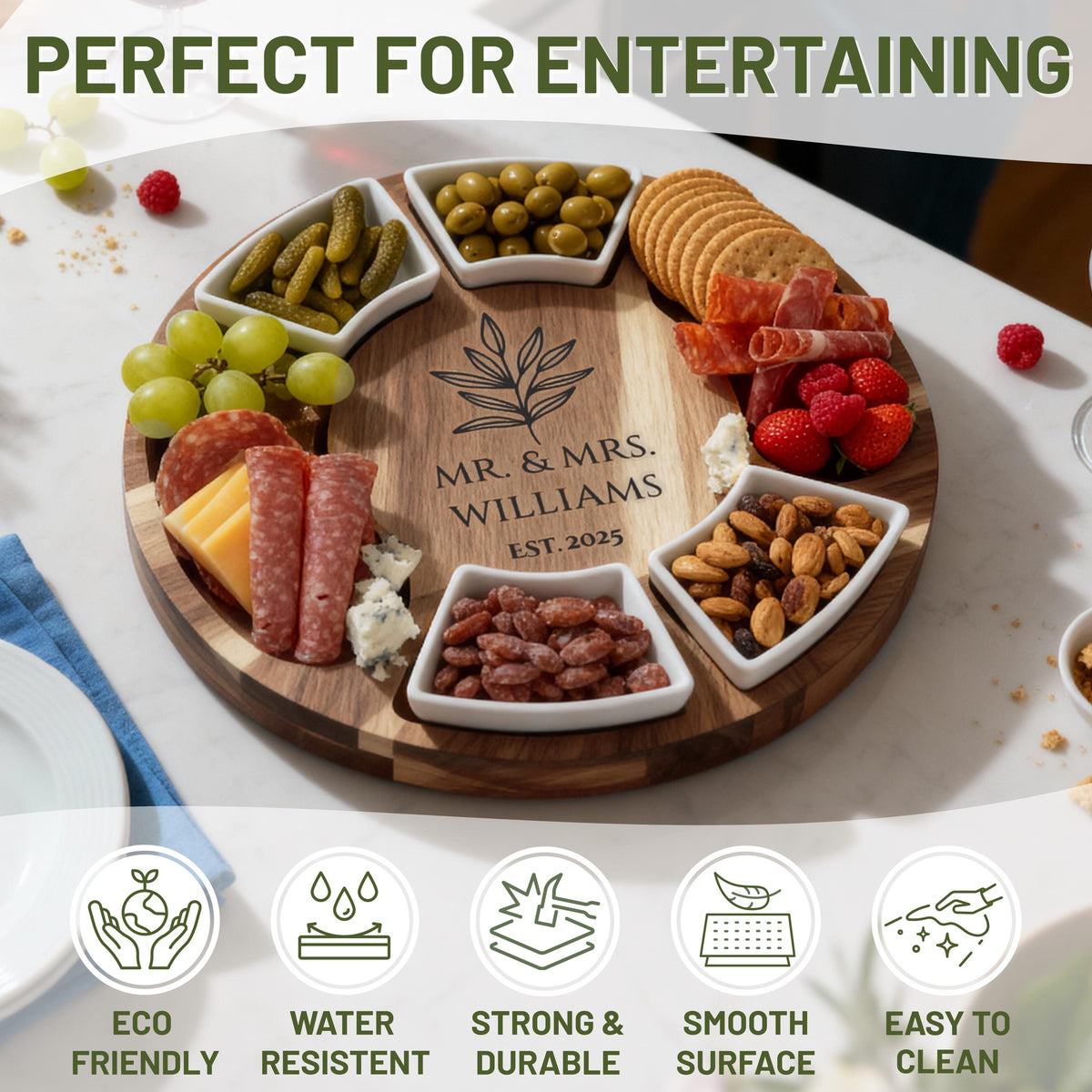 Personalized Acacia Charcuterie Board Housewarming Gift, Engraved Cheese Board Set, Custom Family Name Serving Board, New Home Gift Idea