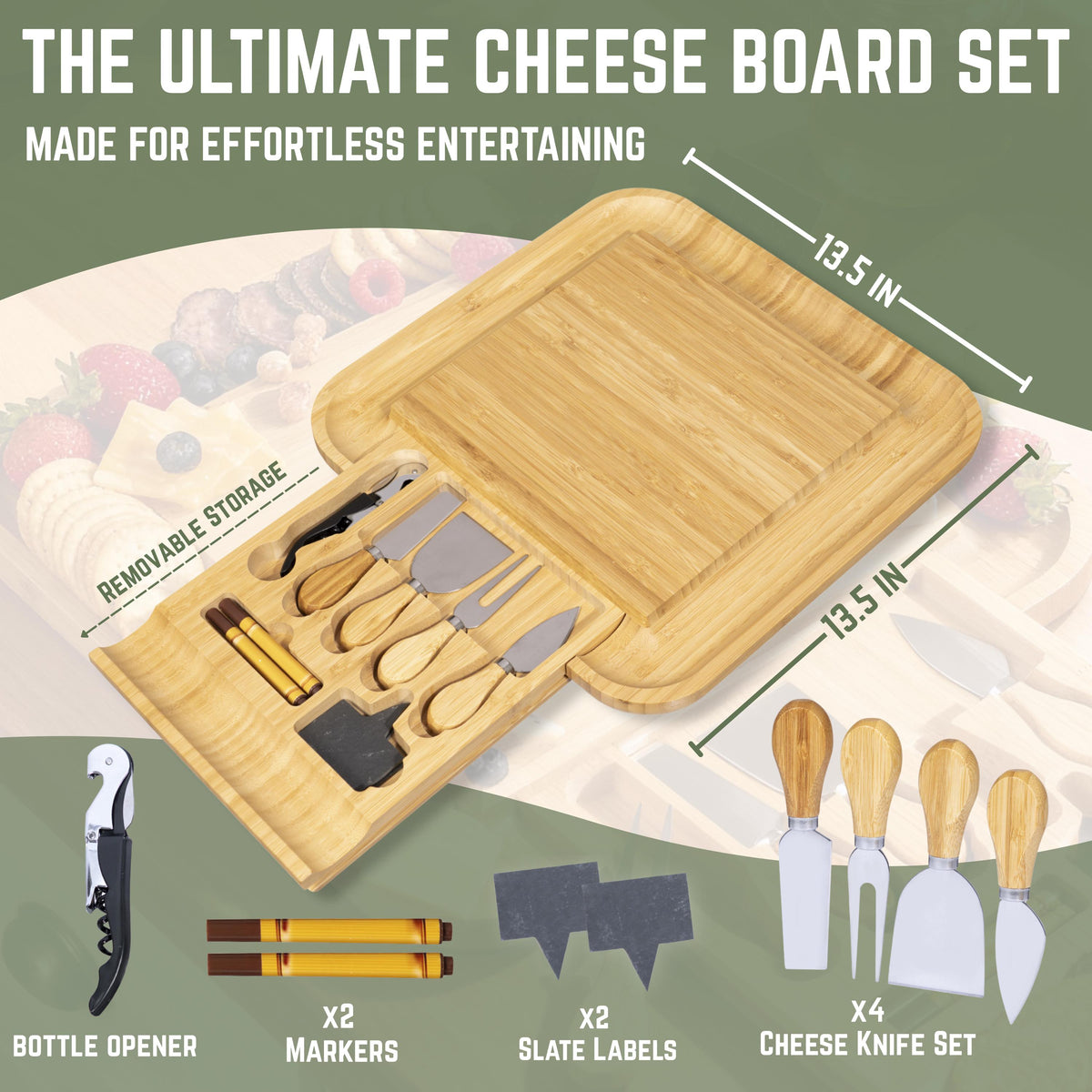 First Home Gift Personalized Charcuterie Board Set, Engraved Bamboo Cheese Board with Drawer, New House Celebration, Custom Kitchen Board