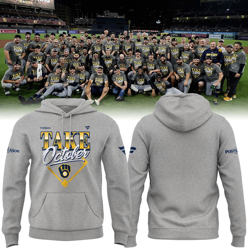 01.38. (Adult & Kids) Milwaukee Brewers Gray 2026 Division Series Champions Take October Hoodie