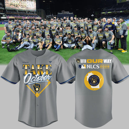 01.08. Jersey Milwaukee Brewers Take October - NL Central Division Champions 2026 Baseball Jersey