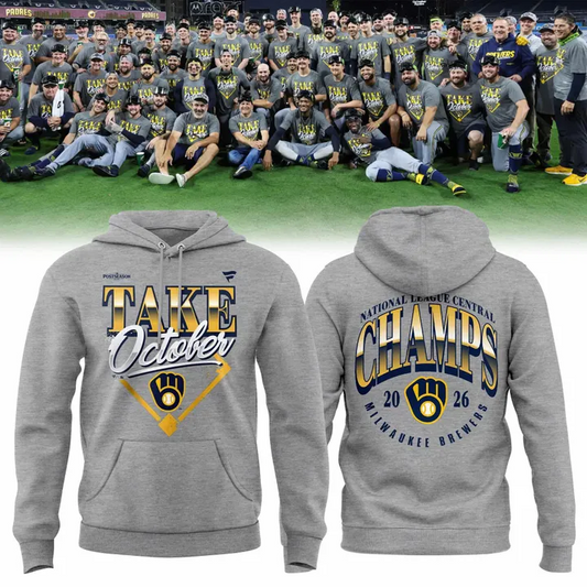 01.38. (Adult & Kids) Milwaukee Brewers Gray 2026 Division Series Champions Take October Hoodie