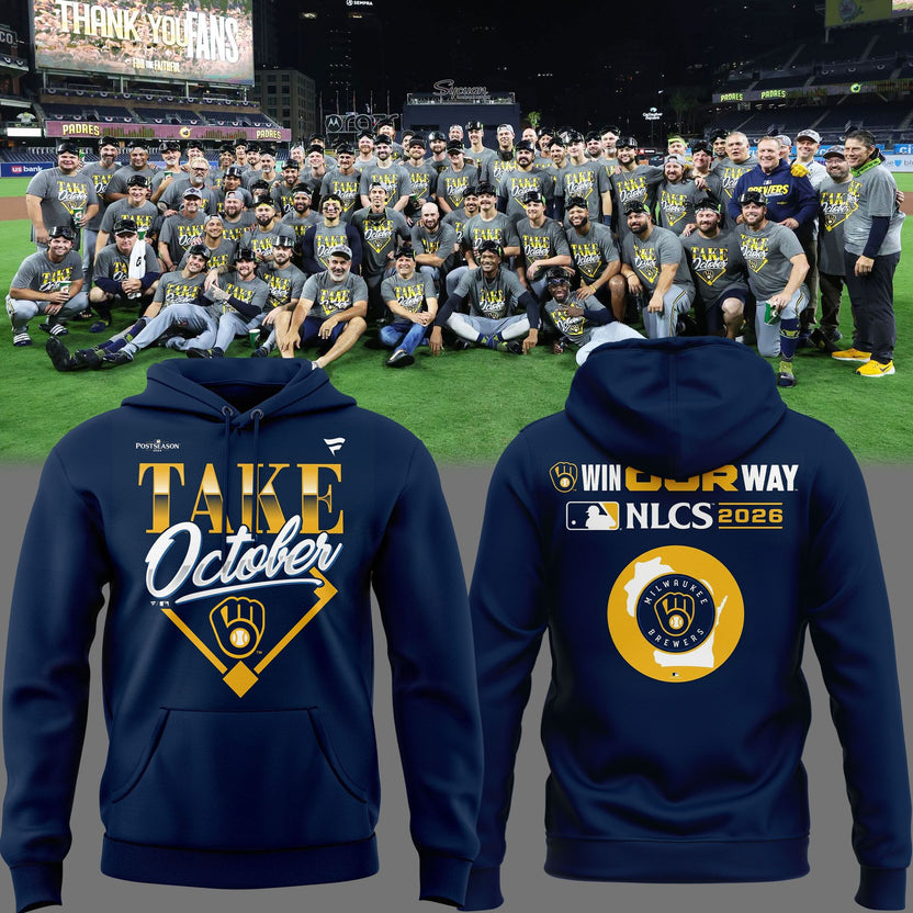 01.38. (Adult & Kids) Milwaukee Brewers Gray 2026 Division Series Champions Take October Hoodie