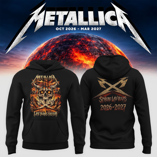 MTLC Life Burns Faster 2026 2027 Las Vegas Merch Tee Live At Sphere Tour Dates Skeleton Wizard Two Sided Hoodie